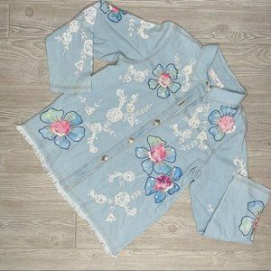 drapers & damon embroidered sequin beaded denim button up long sleeve shirt